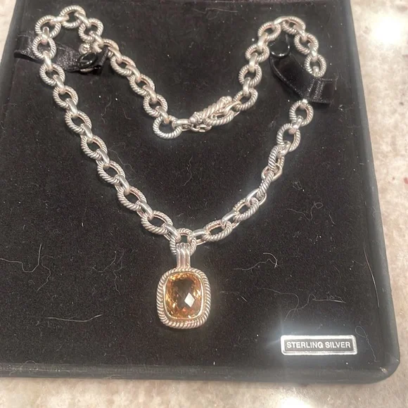 Sterling Silver 18”, wide link chain w citrine pendant. EUC. As is. See images - Picture 14 of 14